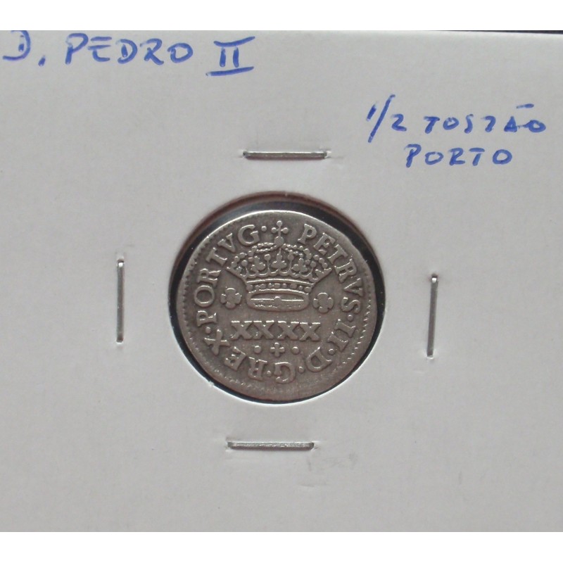 D. Pedro II - 1/2 Tostão P ( Porto)  - N/D (1683-1706 ) - A. G. 32.05 - Prata