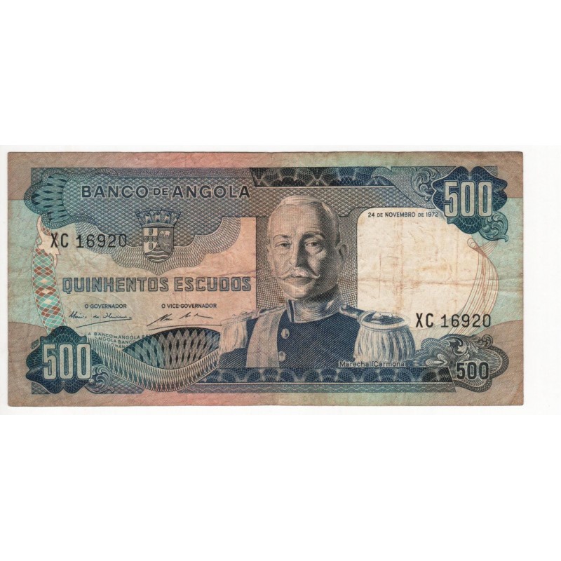 Angola - Nota - 500 Escudos - 24/11/1972 - Marechal Carmona