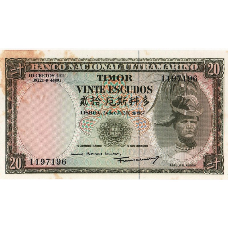 Timor - 20 Escudos - 24/10/1967 - Régulo Aleixo
