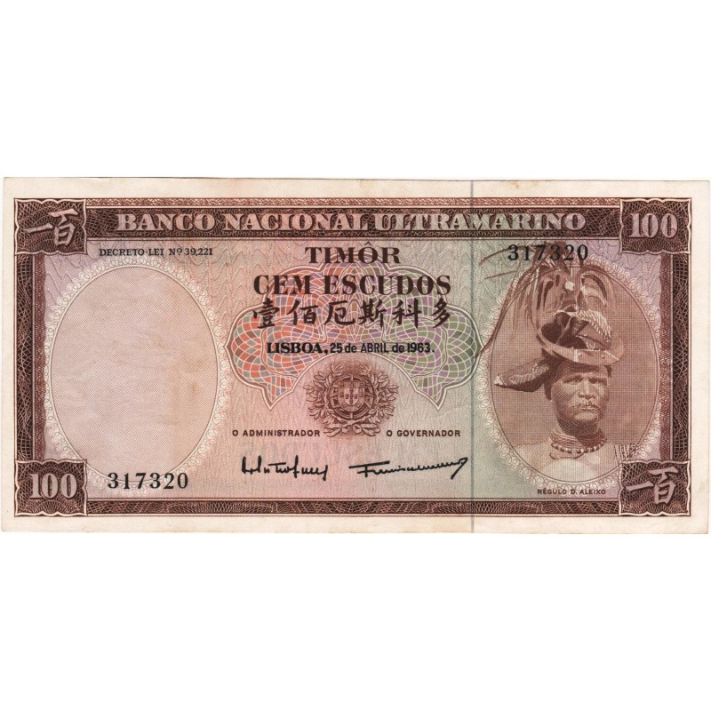 Timor - 100 Escudos - 24/10/1967 - Régulo Aleixo