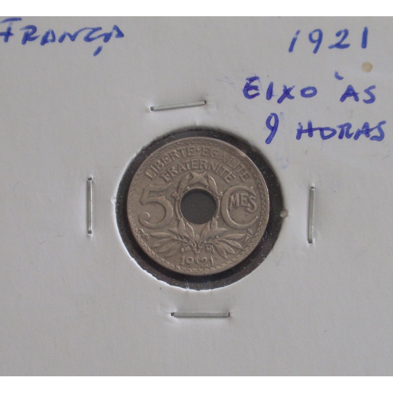 França - 5 Centimes - 1921 ( Eixo às 9 horas )