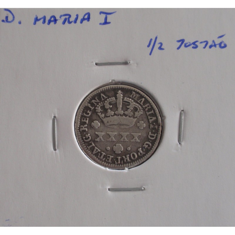  D. Maria I - 1/2 Tostão - N/D ( 1786 - 1799 ) A. G. 05.02 - Prata 