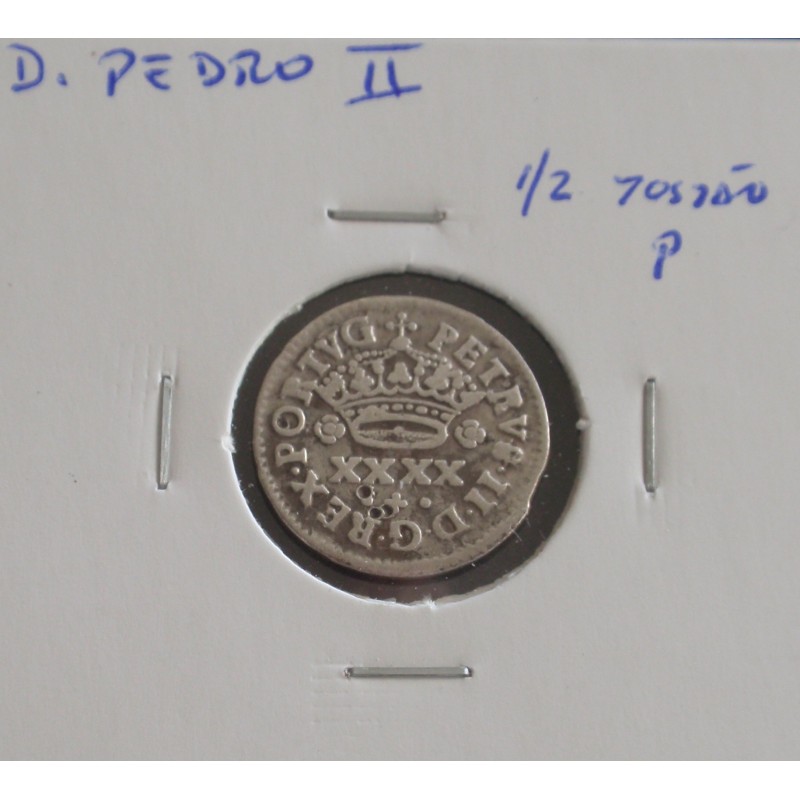 D. Pedro II -  1/2 Tostão P  - N/D (1683-1706 ) - A. G. 3301 - Prata