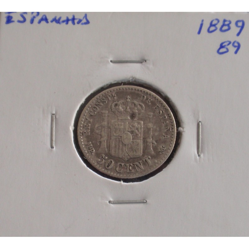 Espanha - Alfonso XIII - 50 Centimos - 1889-89 - Prata