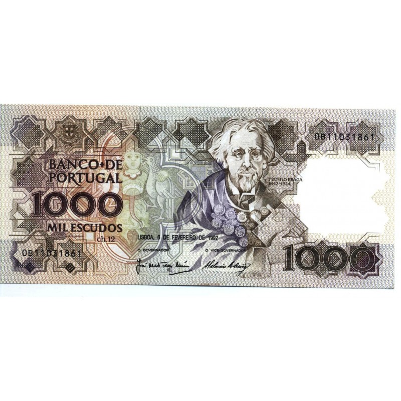 Portugal - Nota - 1000 Escudos 22/12/1988 Ch12 Teófilo Braga