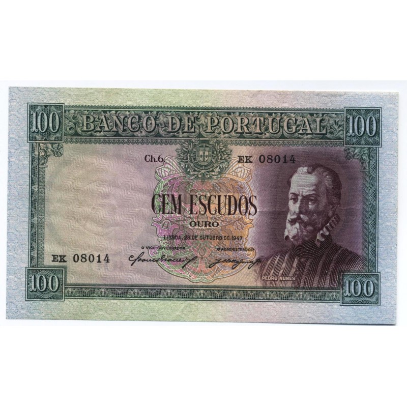 Portugal - Nota - 100 Escudos - 29/11/1947 -  Ch. 6 - Pedro Nunes
