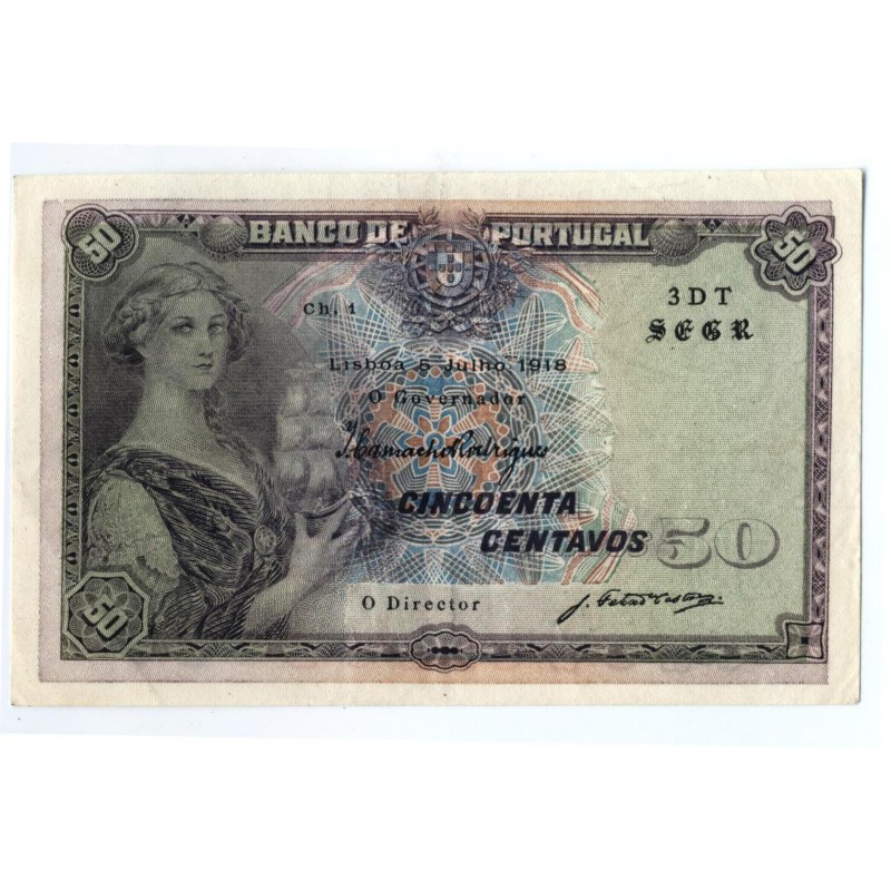 Portugal - Nota - 50 Centavos - 5/7/1919 - ch.1 - Républica