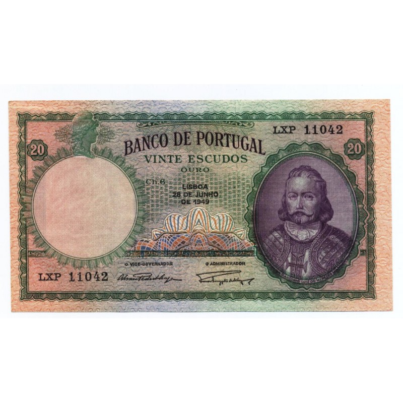 Portugal - Nota - 20 Escudos - 28/6/1949 -  Ch. 6 - D. António Luiz de Menezes