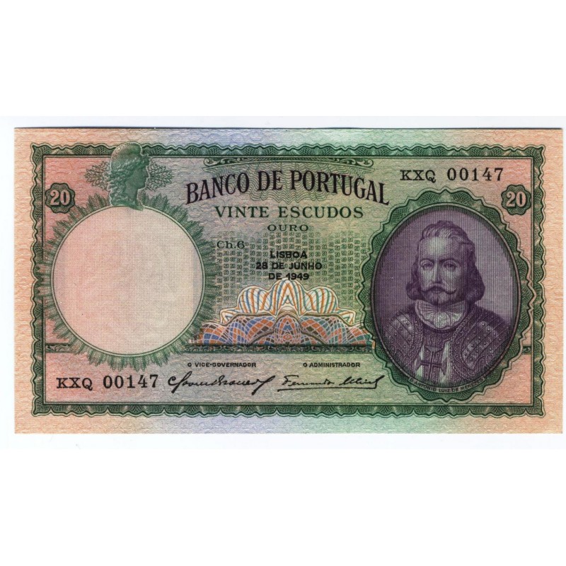 Portugal - Nota - 20 Escudos - 28/6/1949 -  Ch. 6 - D. António Luiz de Menezes