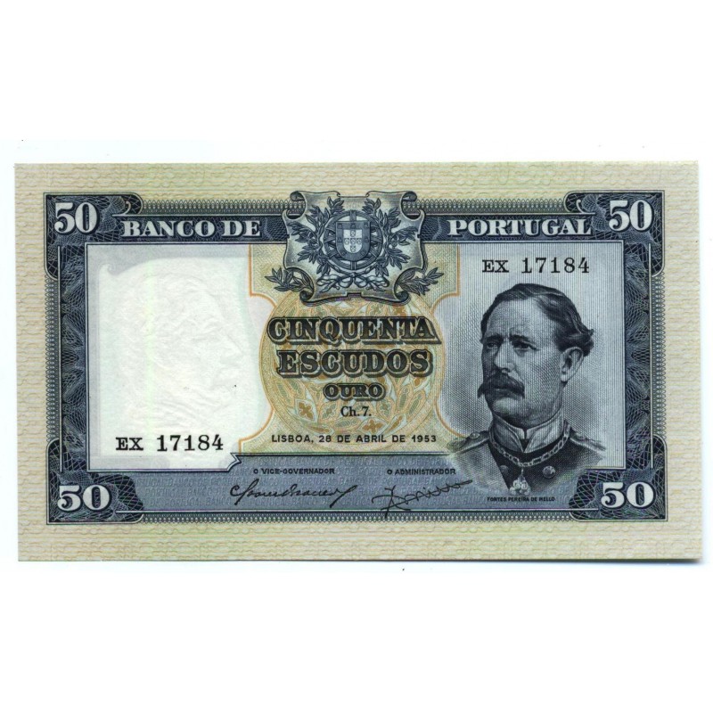 Portugal - Nota - 50 Escudos - 28/4/1953 -  Ch. 7 - Fontes Pereira de Mello
