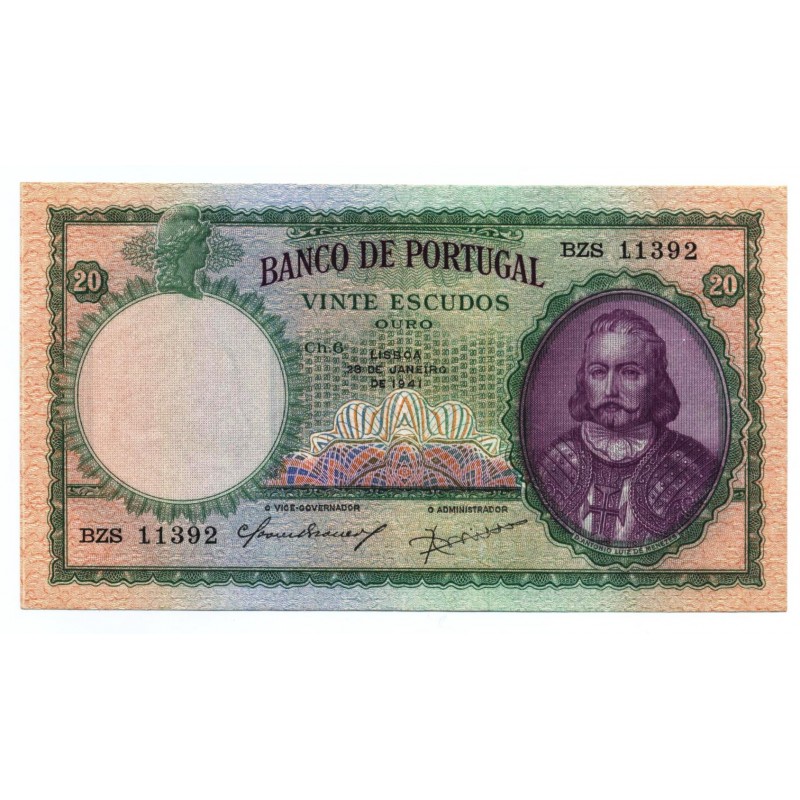 Portugal - Nota - 20 Escudos - 28/1/1941 -  Ch. 6 - D. António Luiz de Menezes