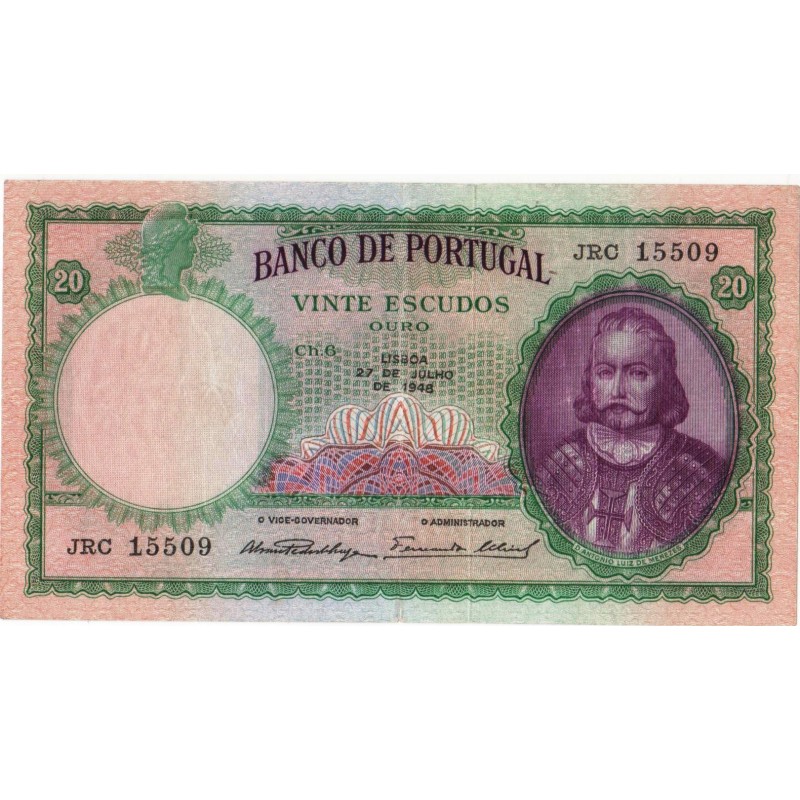 Portugal - Nota - 20 Escudos - 27/7/1948 -  Ch. 6 - D. António Luiz de Menezes